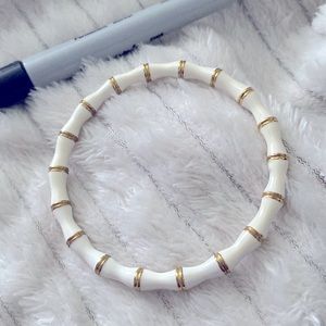 White Enamel Gold Bamboo Bracelet. Possibly Lilly but not marked.
